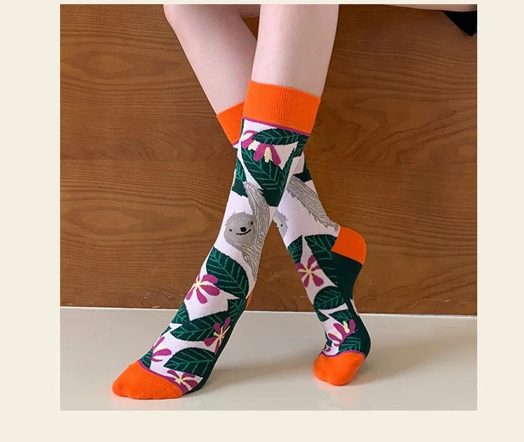 Women's Plant, Hedgehog & Sloth Print Socks – Trendy Casual Socks - lily supply