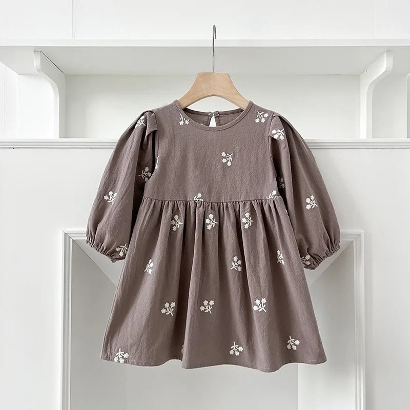 Girls Embroidery Cotton Princess Dress | Floral Long Sleeve Kids Dress 2 - 6Y - lily supply