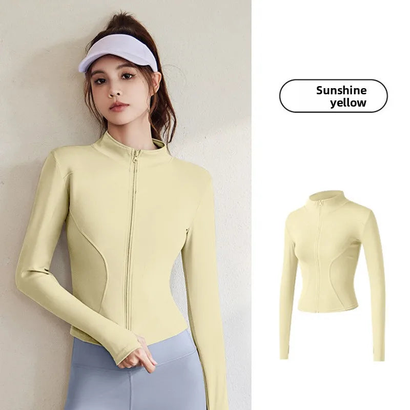 Women's Stand Collar Yoga Fitness Long Sleeve Top - High Elastic Loose Exercise