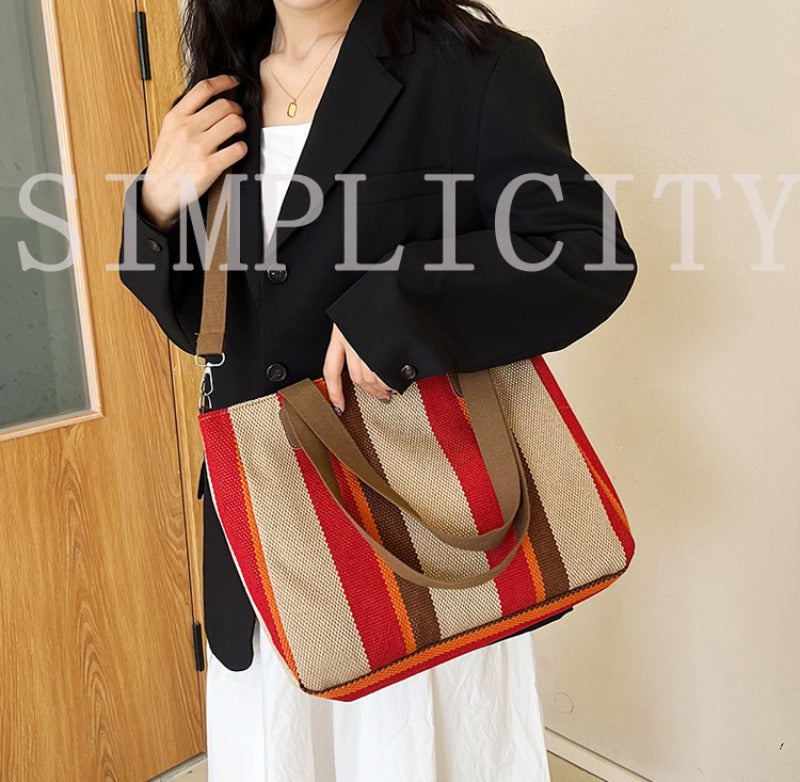 Women's Striped Canvas Crossbody Shoulder Bag - Large Tote 2023