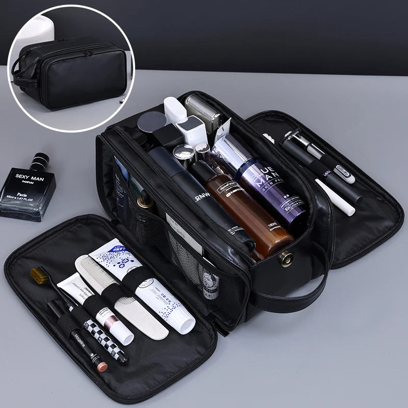 Travel PU Toiletry Bag Multi Pockets For Women Men Essentials Makeup Bag Waterproof Hanging Bag Cosmetic Washing Organizer Bag