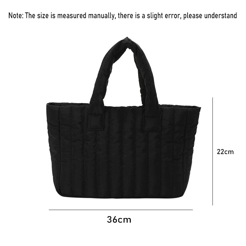 Women's Cotton Padded Nylon Tote Handbag - Large Capacity Solid Casual Elegant - lily supply