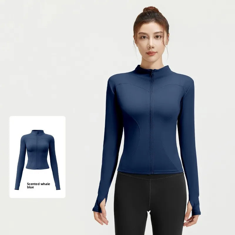 Women's Slim Yoga Running Zip Jacket - Long Sleeve Quick Dry Stand Collar Coat
