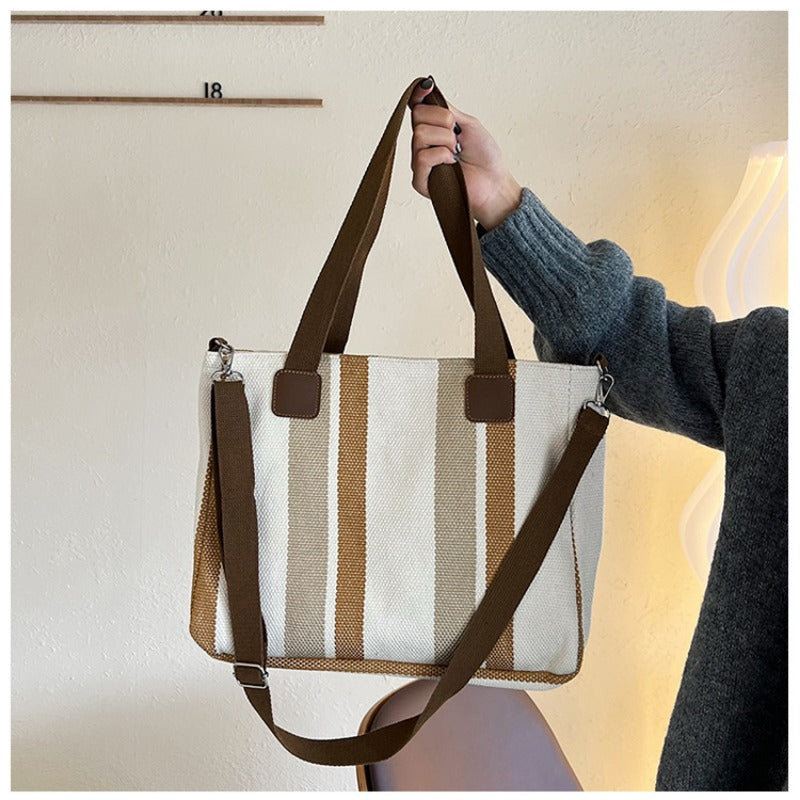 Women's Striped Canvas Crossbody Shoulder Bag - Large Tote 2023