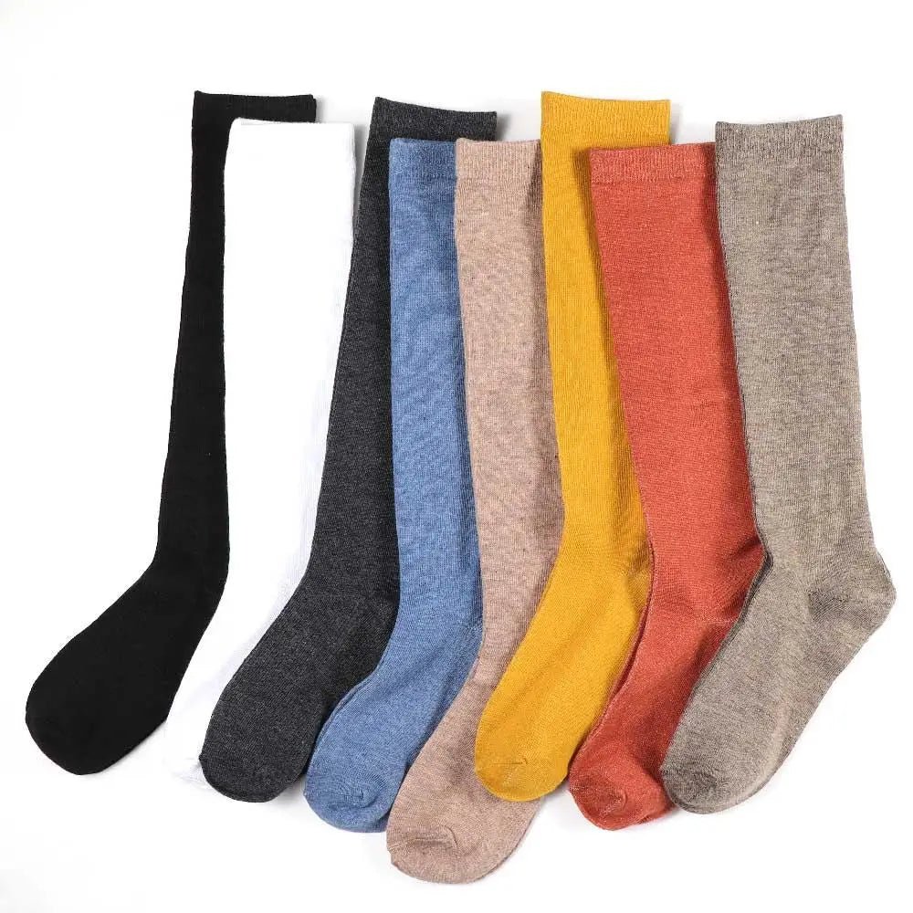 Women's JK Cotton Knee High Long Socks - Solid Colour Black White Calf Socks - lily supply