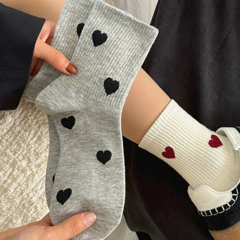 Women's Cute Heart Print Casual Socks - 1/4/8 Pairs Breathable Mid Tube - lily supply