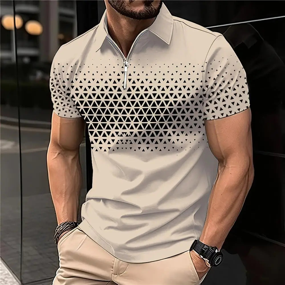 Men's 3D Print Striped Polo T-Shirt
