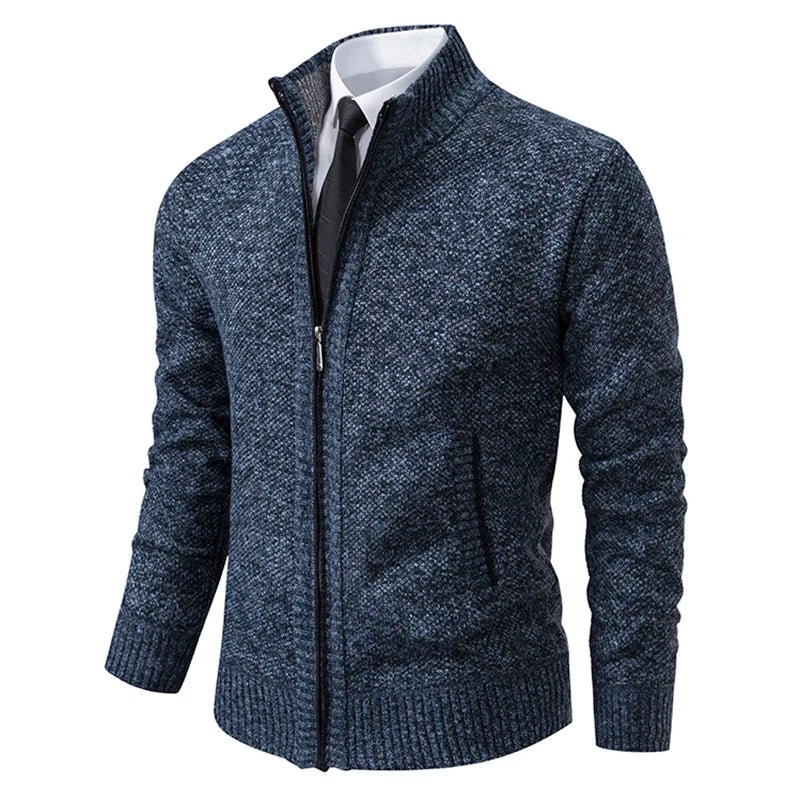 Men's Fleece Zip Stand Collar Cardigan - lily supply