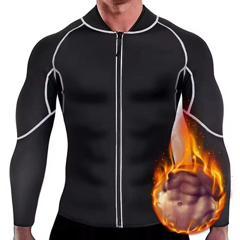Men's Sauna Sweat Jacket - Weight Loss Body Shaper Gym Fitness Zip Undershirt