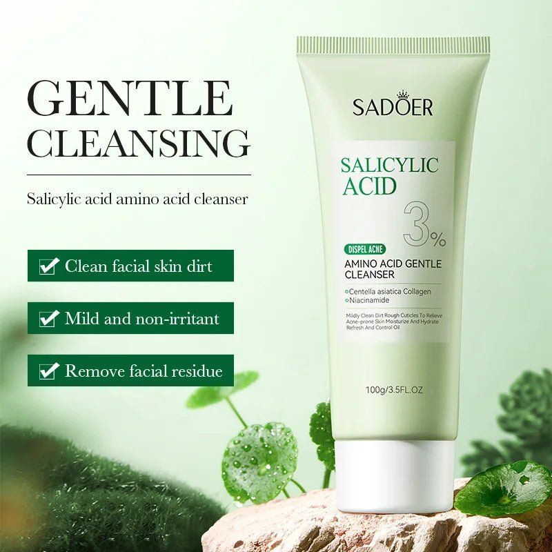 SADOER Salicylic Acid Facial Cleanser Face Wash Foam Face Cleanser Moisturizing Facial Cleansing Hydrating Skin Care Products - lily supply