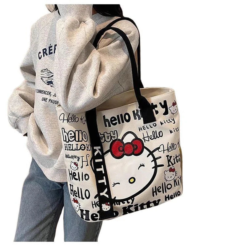 Sanrio Hello Kitty Canvas Tote Bag - Large Capacity Y2K Shoulder Bag