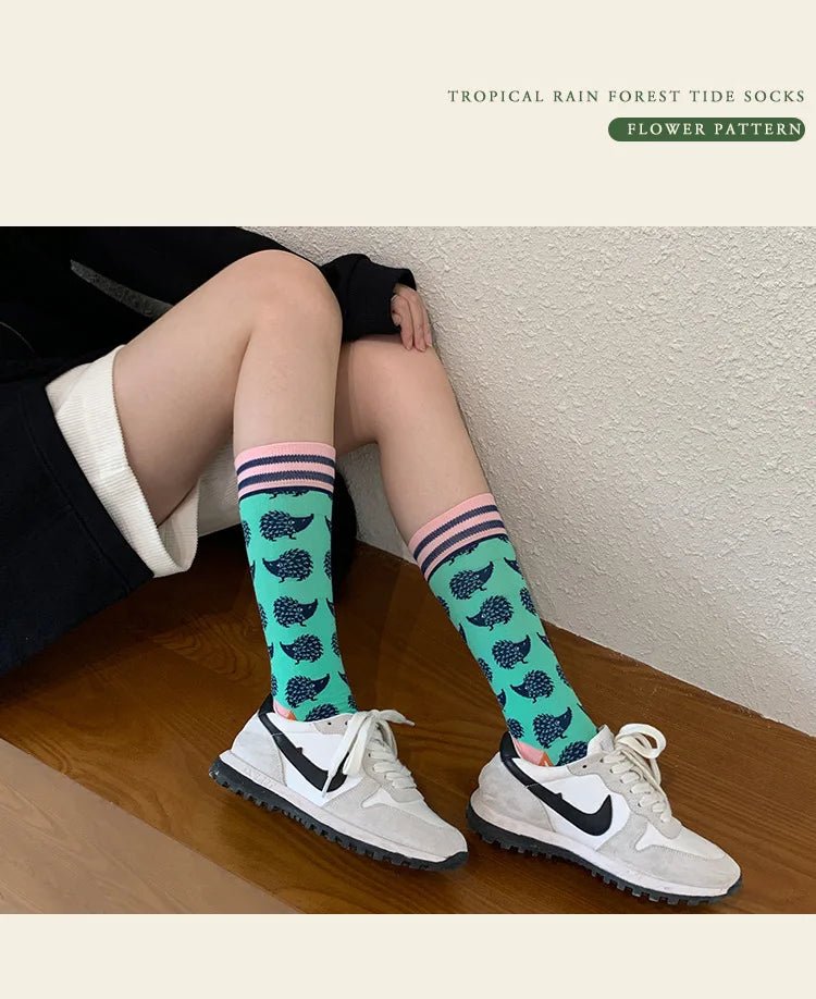 Women's Plant, Hedgehog & Sloth Print Socks – Trendy Casual Socks - lily supply
