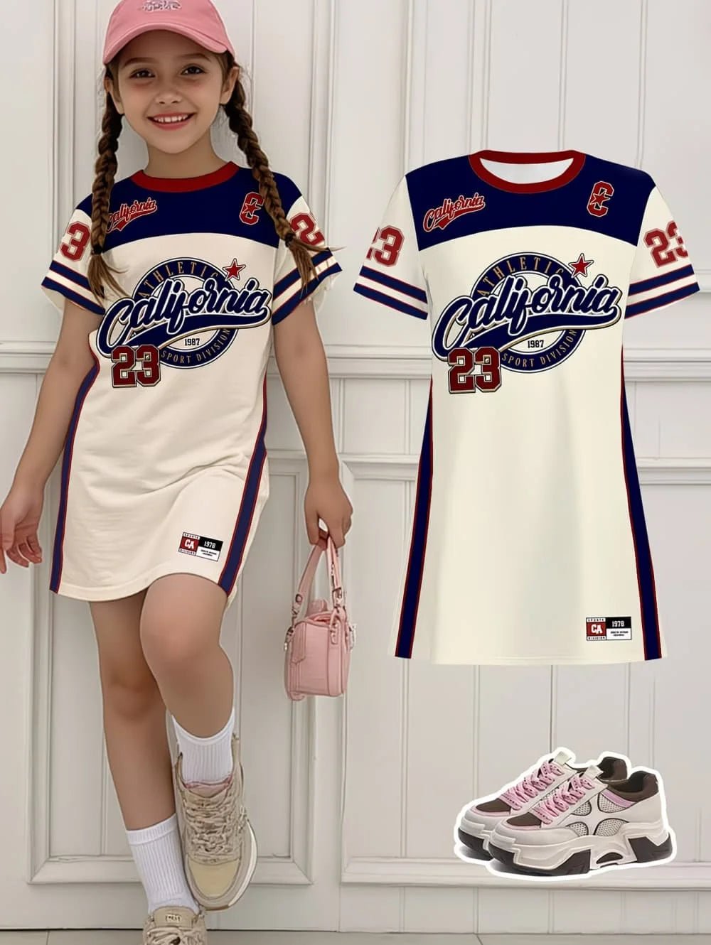 Girls Sports Jersey Dress Number 3D Print Crew Neck Short Sleeve Summer Dresses Outdoor Baseball Sport Style Causal Girl Clothes - lily supply