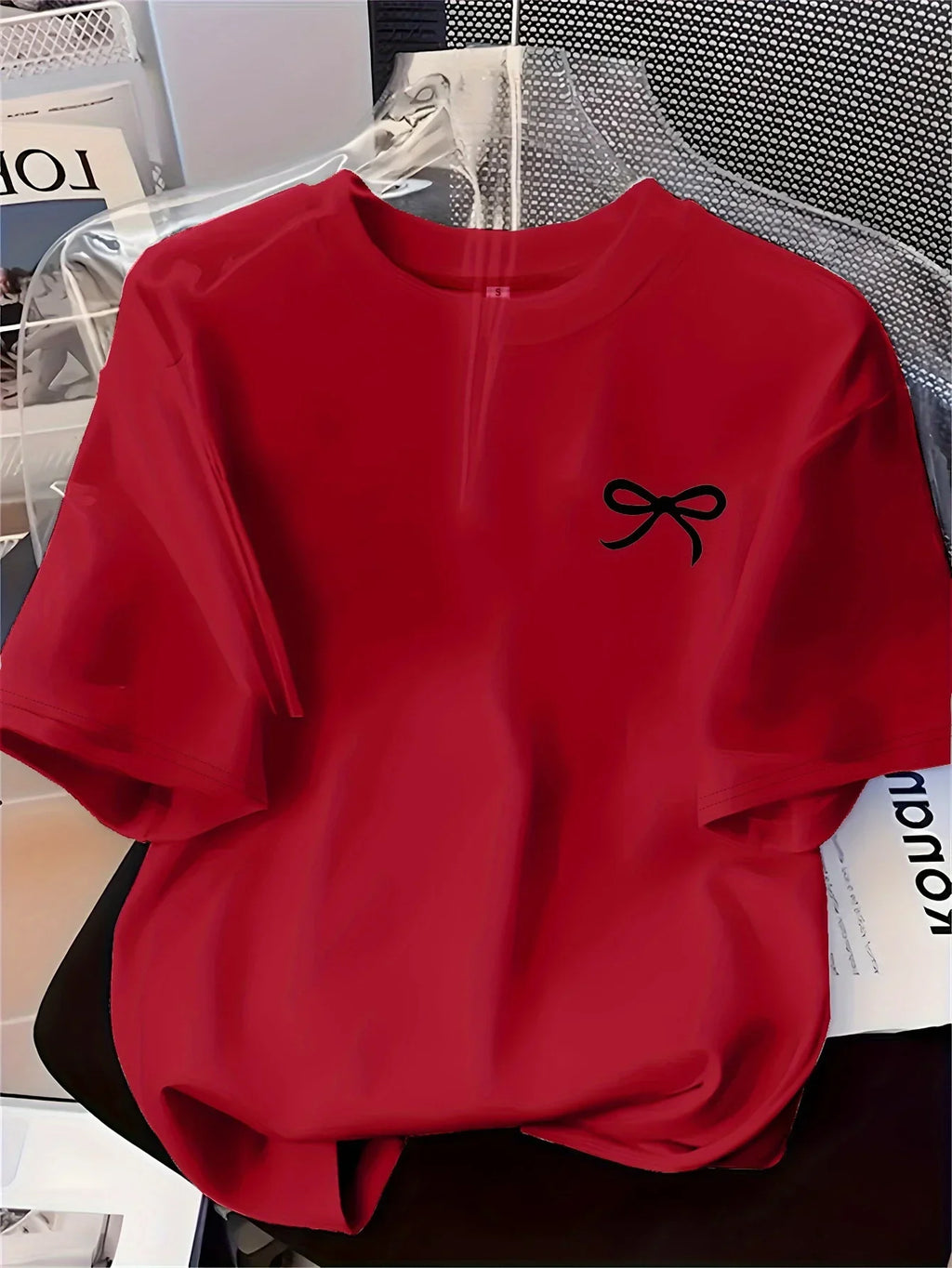 New Women's T-shirt Black Bow Printed Simple Style Casual Fashion Short Sleeve T-shirt Soft Comfortable Summer Women Clothing