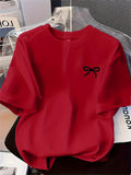 New Women's T-shirt Black Bow Printed Simple Style Casual Fashion Short Sleeve T-shirt Soft Comfortable Summer Women Clothing