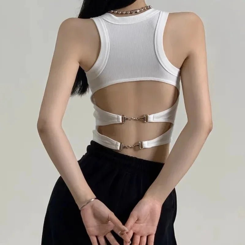 New Women Sports Tank Tops With Bra Pad Casual Crop Tops Backless Knitt Running Camisole For Women Streetwear Tops - lily supply