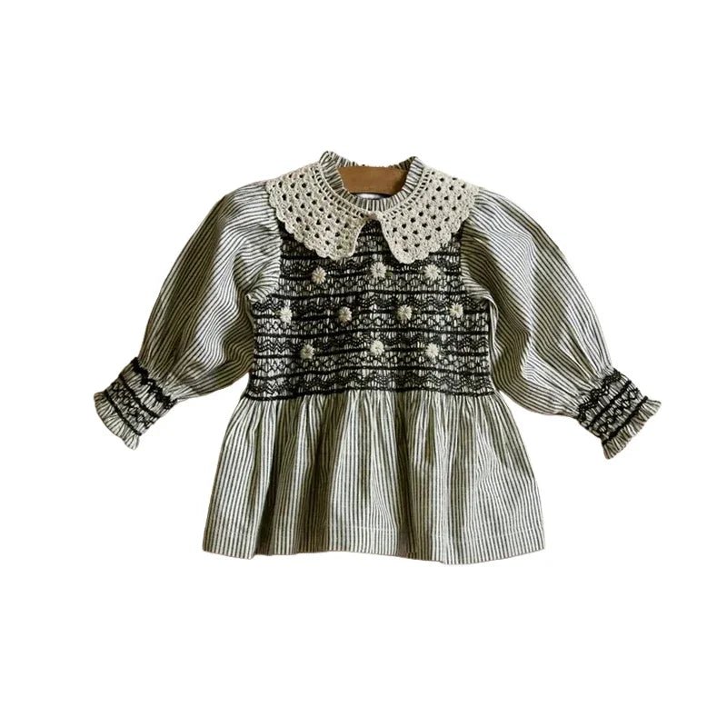 Girls Dresses 2025 Autumn Winter Christmas Princess Dress Korean Children's Clothing Embroidered Flower Patterned Shirts Dress - lily supply