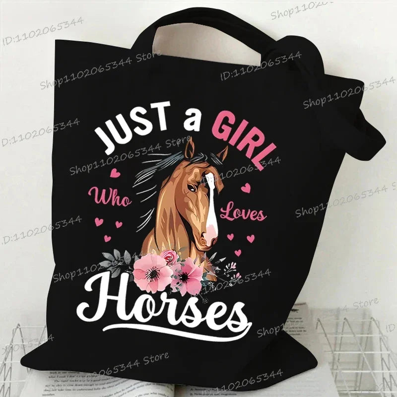 Women's Horse Print Canvas Large Capacity Tote Bag