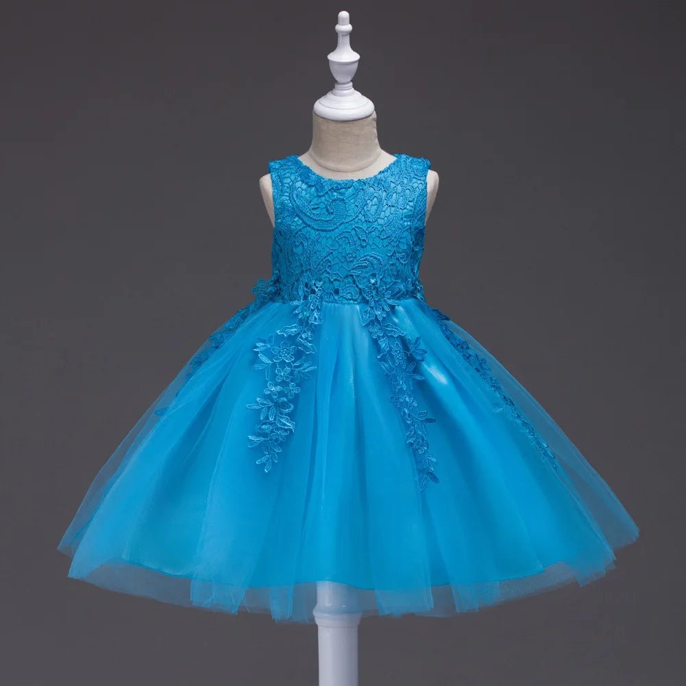 Girls Princess Lace Embroidery Puffy Dress | Flower Girl Ball Gown for Parties Ages 3 - 10Y - lily supply
