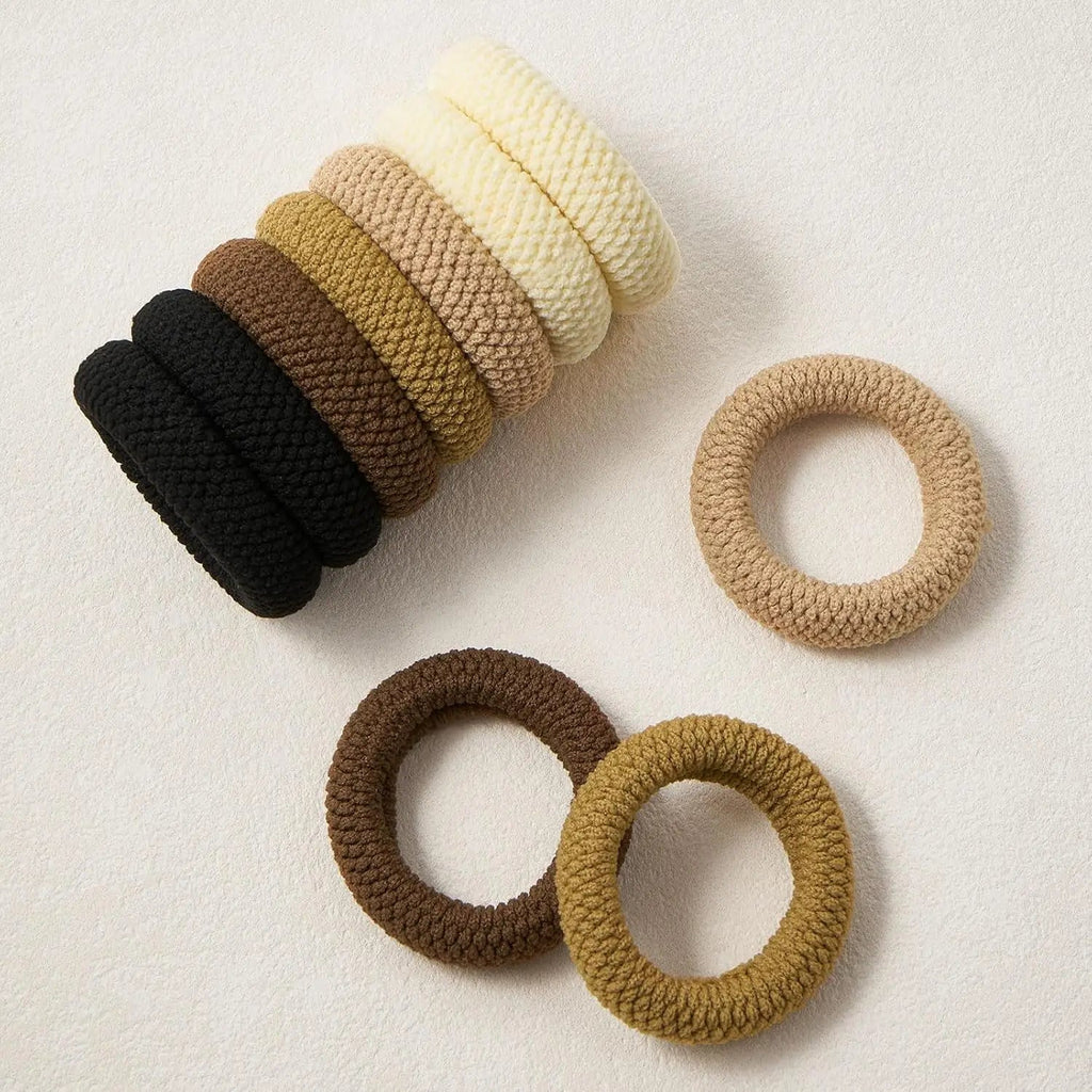 5pcs High Elasticity Seamless Thick Knit Scrunchie Ponytail Holders - lily supply