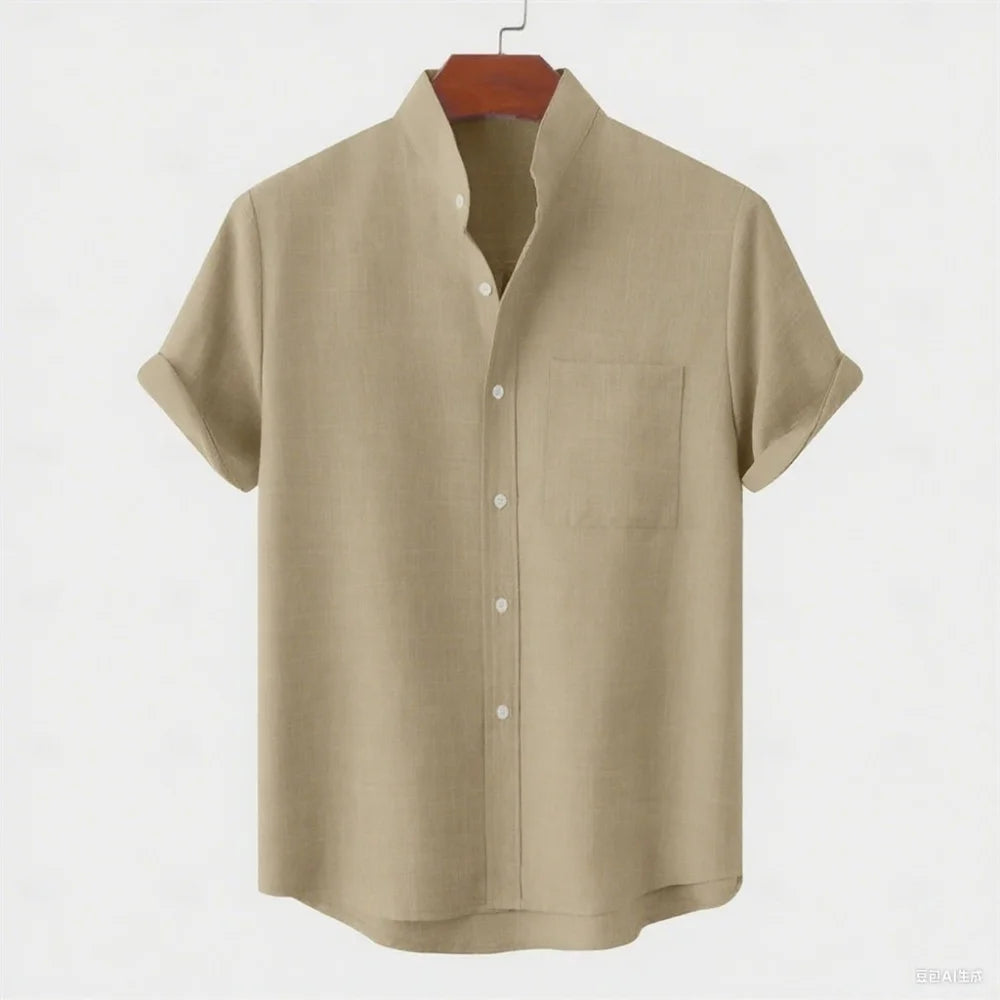 Men's Linen Short Sleeve Collared Shirt