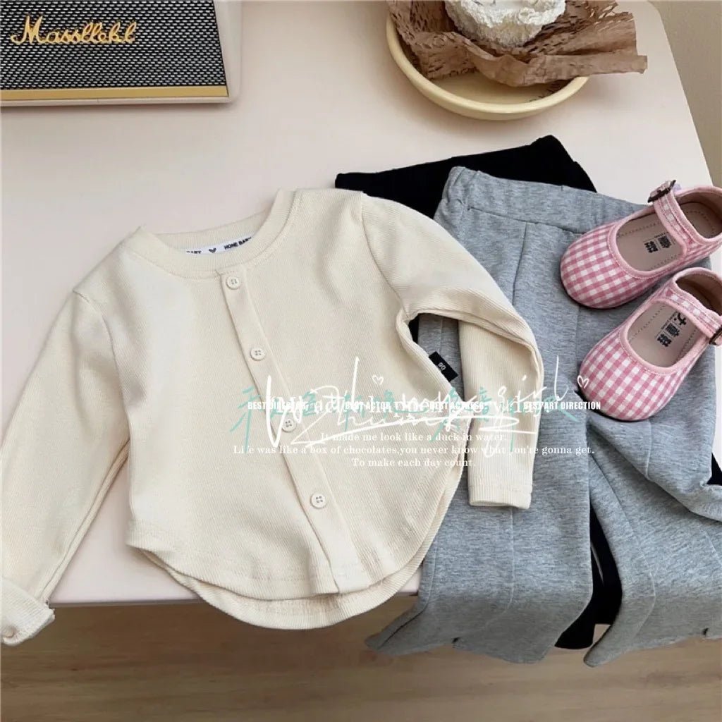 Children's T-Shirts Slim Top Solid Color Fashion Breasted T-shirt Long Sleeve Girls Play Undershirt Kids Clothes for Girls - lily supply