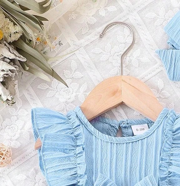 Baby girl Summer Blue dress with Ruffled Edges and Bow, Sweet and Cute Style Dress suitable for 0 - 3 Year old Cute Baby girls - lily supply