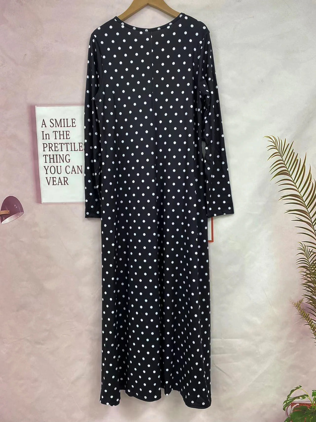 Women's Polka Dot Pocket Long Sleeve Dress