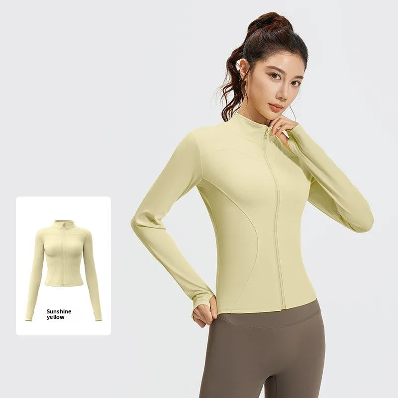 Women's Slim Yoga Running Zip Jacket - Long Sleeve Quick Dry Stand Collar Coat