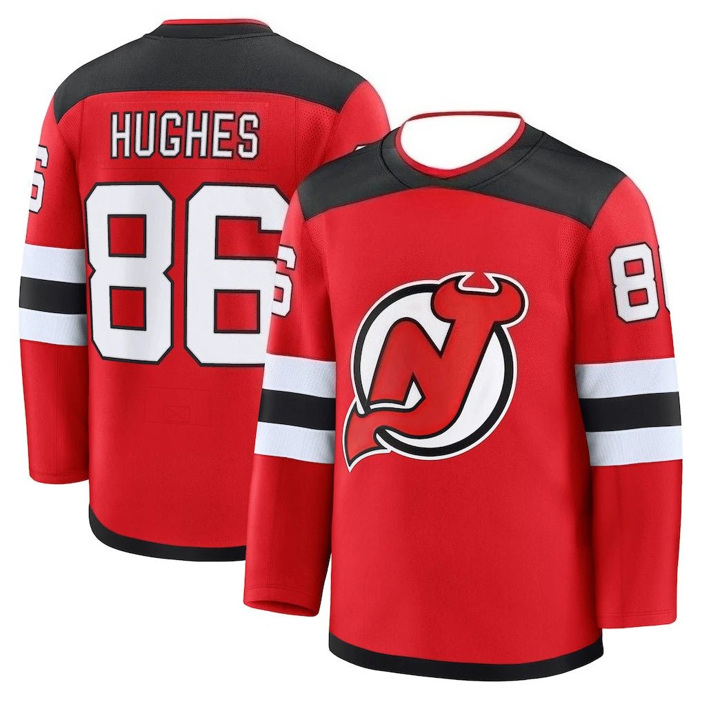 Hockey Jersey - Black with White/Red Accents "Hughes 86" Script "Jersey" Logo Comfortable Base Layer for Autumn and Winter - lily supply