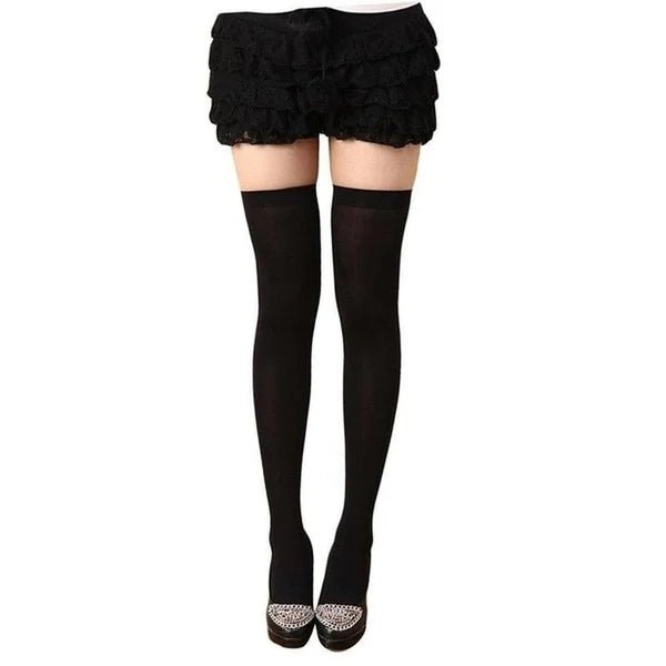 Women's Over Knee Thigh High Stockings - Black White Lolita Long Socks - lily supply