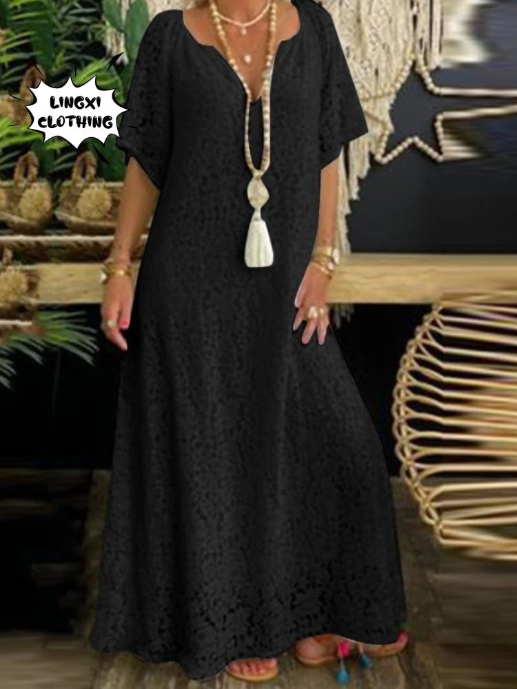 Women's Lace V-Neck Elegant Long Dress