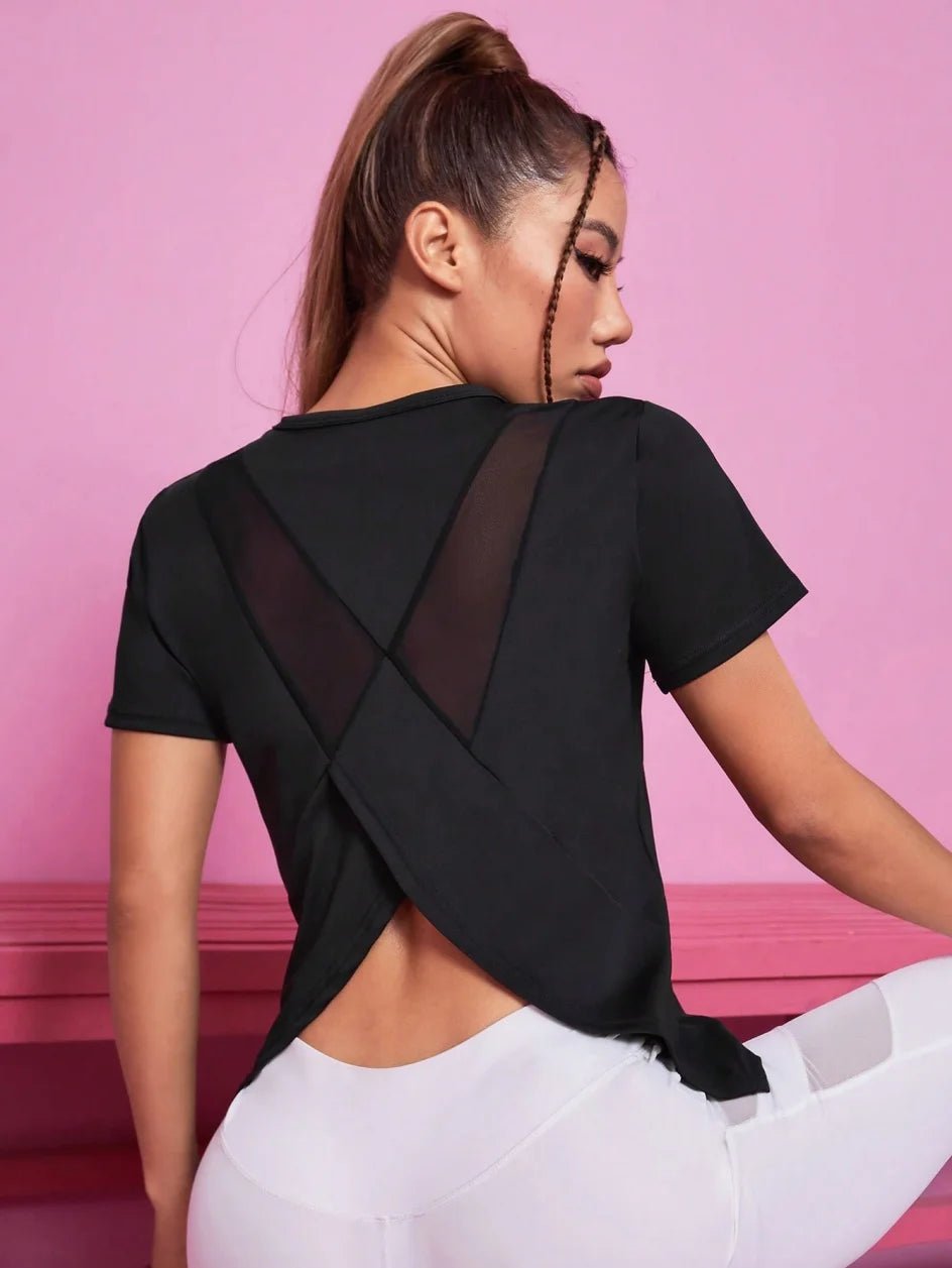 Yoga outfit women's summer sports T-shirt loose breathable quick drying top mesh back training fitness short sleeved - lily supply