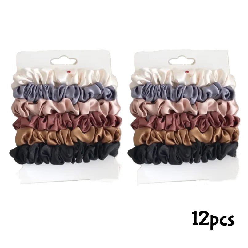 Satin Minimalist Solid Colour Silk Hair Scrunchies - Elastic Ponytail Ties - lily supply