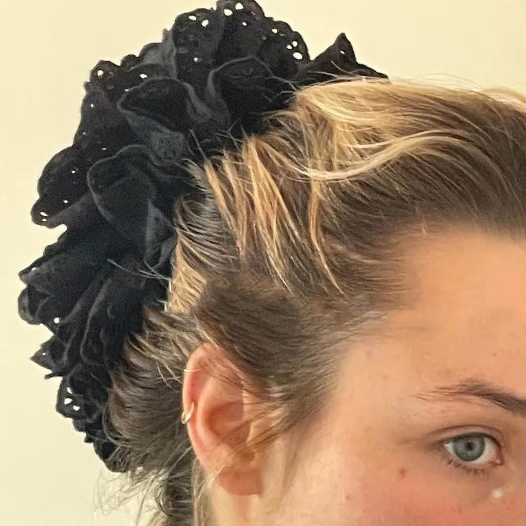 Oversized Lace French Hair Scrunchie - Elastic Ponytail Holder Headband - lily supply