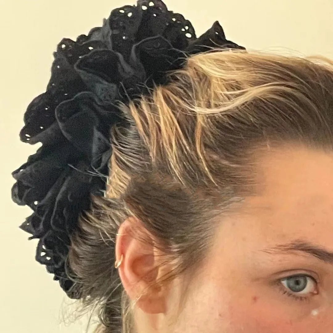 Oversized Lace French Hair Scrunchie - Elastic Ponytail Holder Headband - lily supply