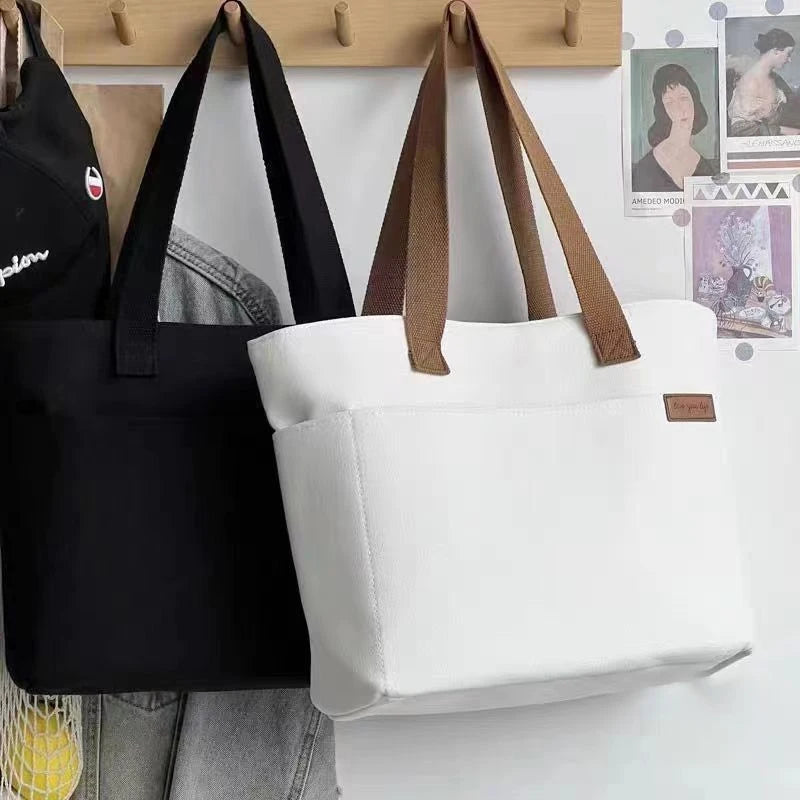 Women's 2-Layer Canvas Tote Bag - Large Capacity Student Commute Bag