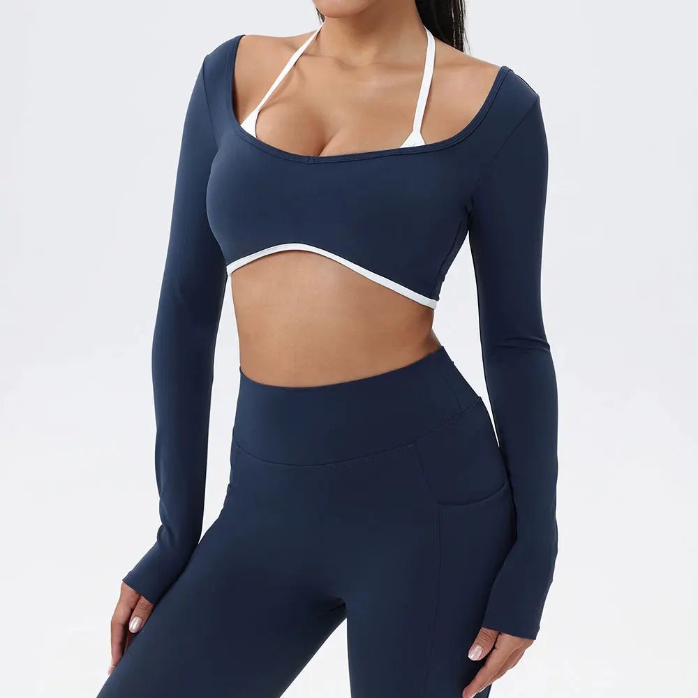 Women's Sexy Sports Top Backless Yoga T-shirts Gym Workout Running Shirts Breathable Quick Dry Long Sleeve Fitness Sport Wear - lily supply