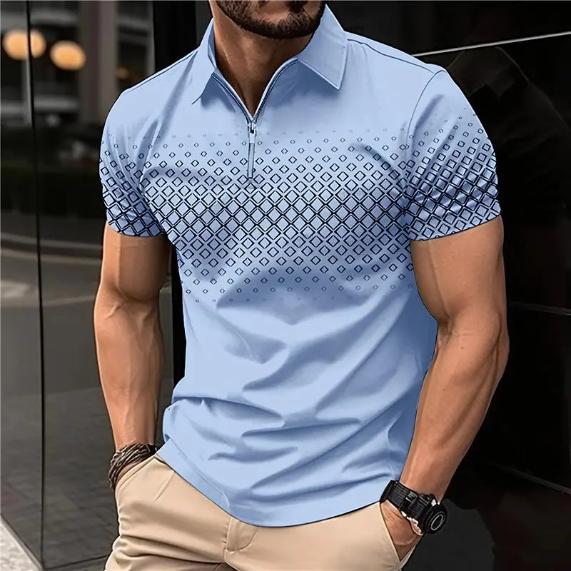 Men's 3D Print Striped Polo T-Shirt