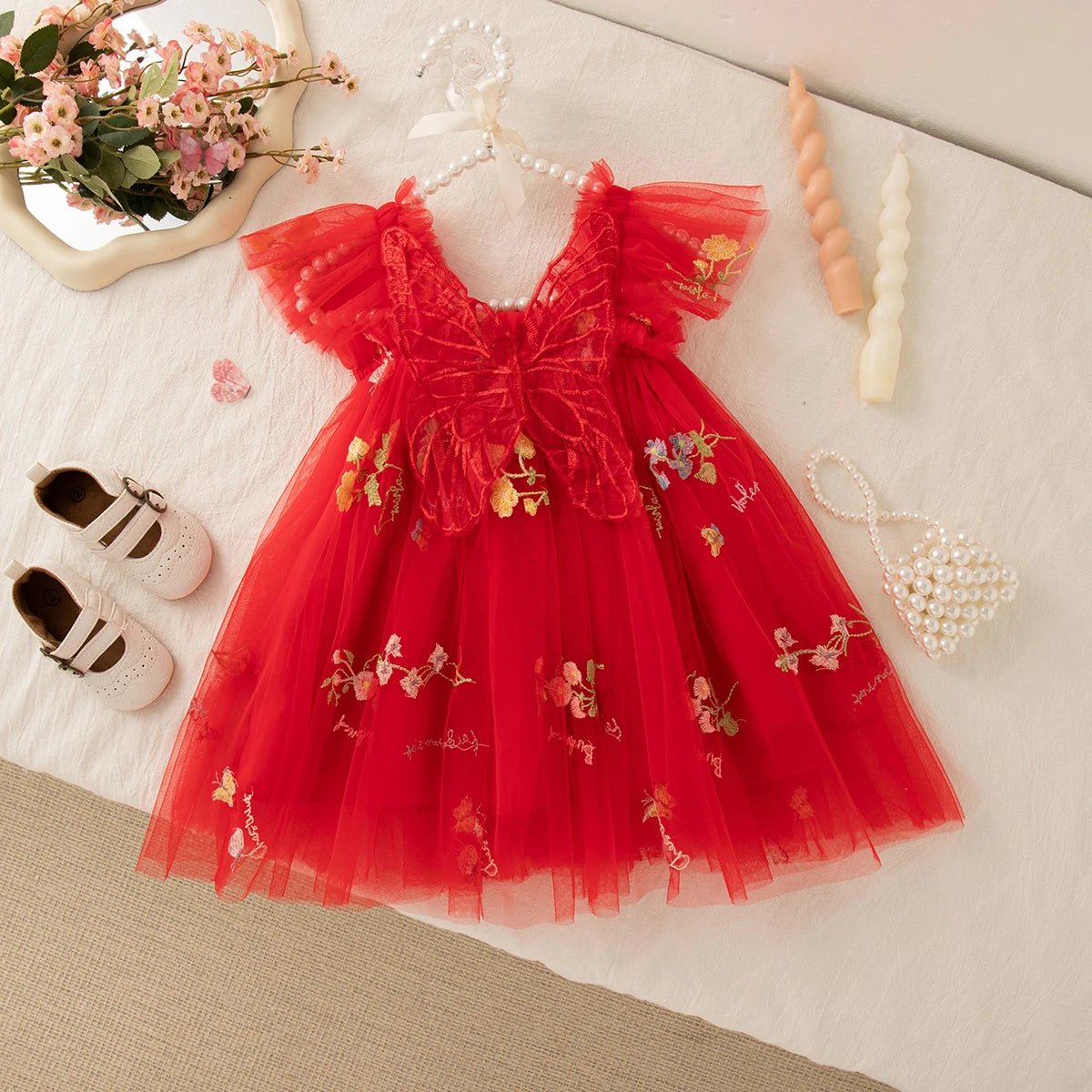 Girls Floral Mesh Summer Dress | Flower Girl Wedding Baby Dress 9M - 4Y - lily supply
