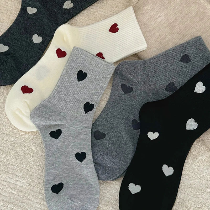 Women's Cute Heart Print Casual Socks - 1/4/8 Pairs Breathable Mid Tube - lily supply