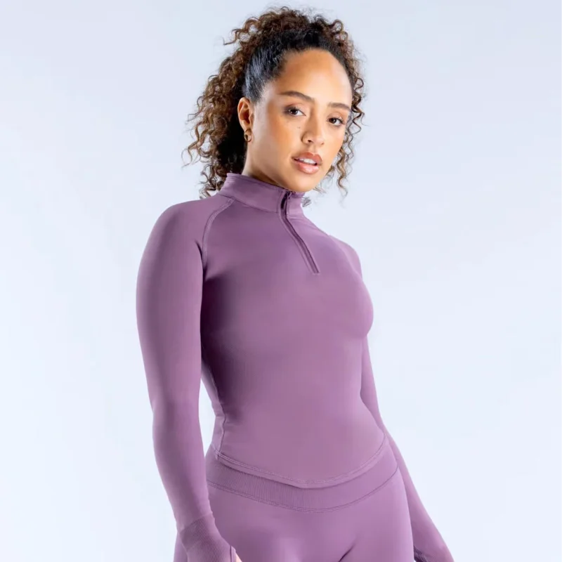 Women's Half Zip Seamless Sports Yoga Top - Long Sleeve Gym Fitness Pilates Shirt
