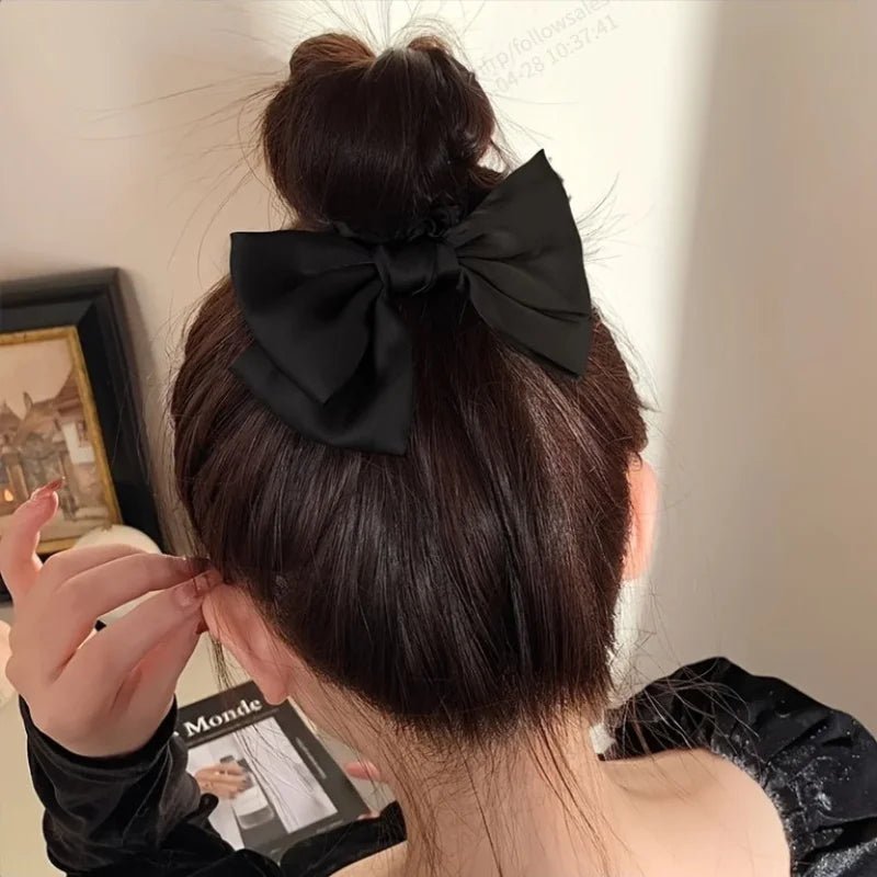 French Bow Scrunchie - Elastic Hair Tie with Ribbon Flutter - lily supply