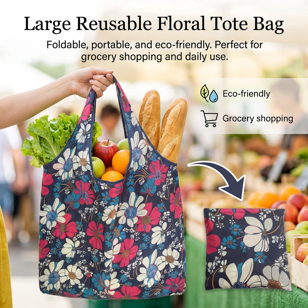Large Eco-Friendly Foldable Shopping Bag - Reusable Print Tote
