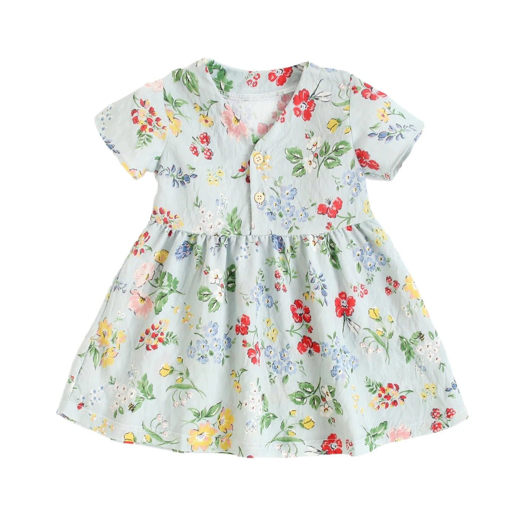 Baby Girls Floral Rayon Summer Dress | Short Sleeve Holiday Dress 9M - 5Y - lily supply