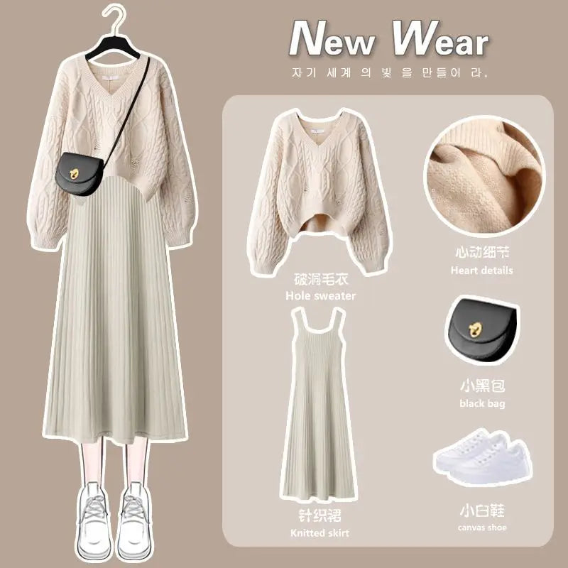 Women's Knitted Sweater & Skirt Two-Piece Set