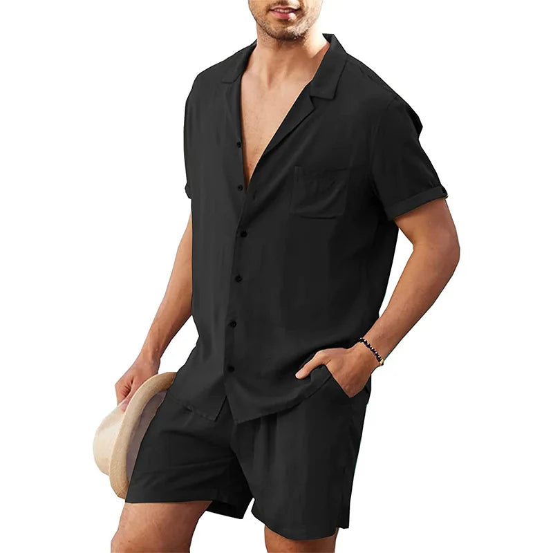 Men's Cotton Linen 2-Piece Beach Shirt Set