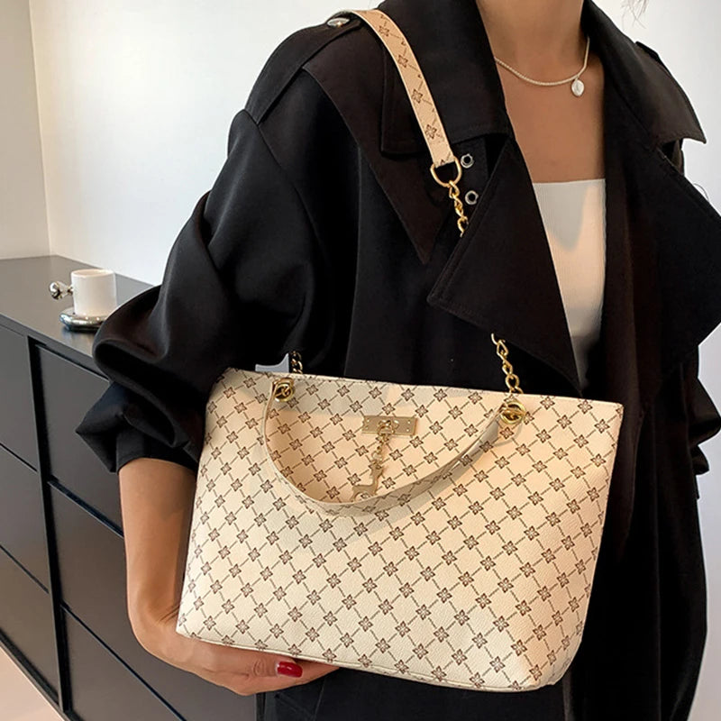 Women's Soft Leather Large Tote Handbag - Presbyopia Texture Shoulder Bag