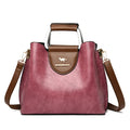 Women's 3-Layer Oil Skin Leather Luxury Designer Crossbody Tote Bag