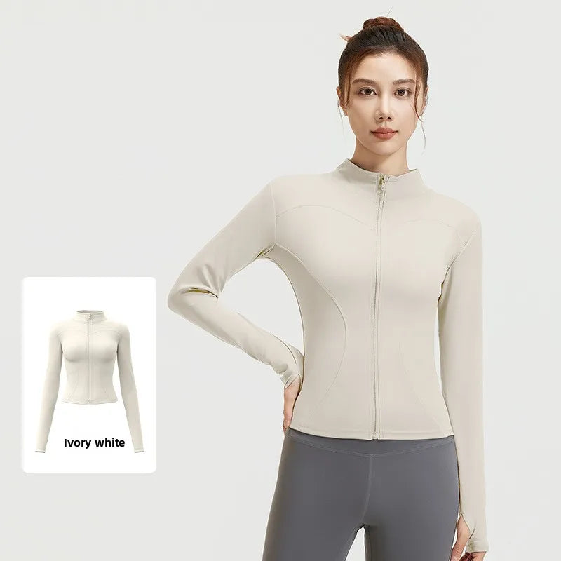 Women's Slim Yoga Running Zip Jacket - Long Sleeve Quick Dry Stand Collar Coat